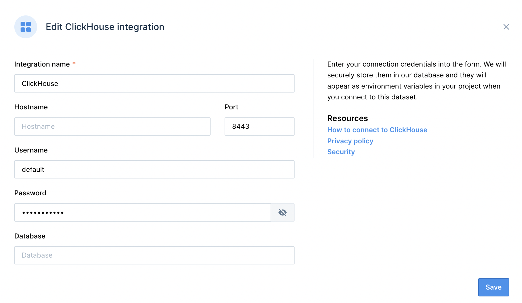 ClickHouse details dialog